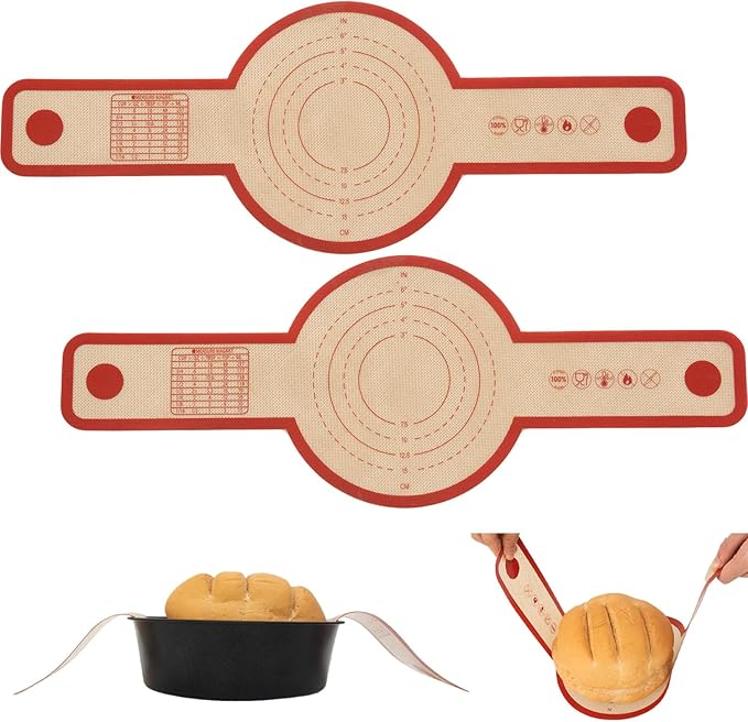 Silicone Bread Sling for Dutch Oven, 2 PCS Non-Stick & Easy Clean Reusable Silicone Bread Baking Mat with Extra Long Handles, Easy and Stable to Transfer Sourdough