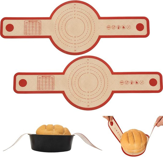 Silicone Bread Sling for Dutch Oven, 2 PCS Non-Stick & Easy Clean Reusable Silicone Bread Baking Mat with Extra Long Handles, Easy and Stable to Transfer Sourdough