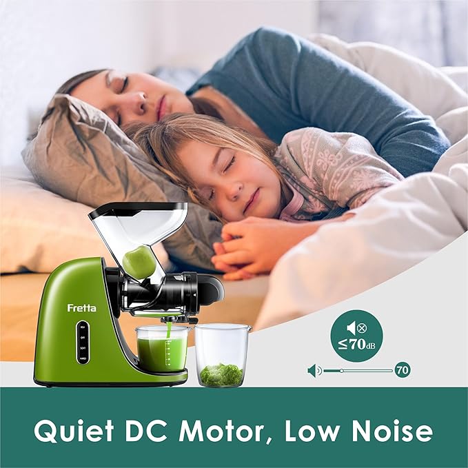 Cold Press Juicer, Masticating Slow Juicer,Juicer Machines Vegetable and Fruit, 3-Inch Wide Feeding Chute, BPA Free Easy to Clean,Quiet and Strong DC Power, 200W(Dark Green)