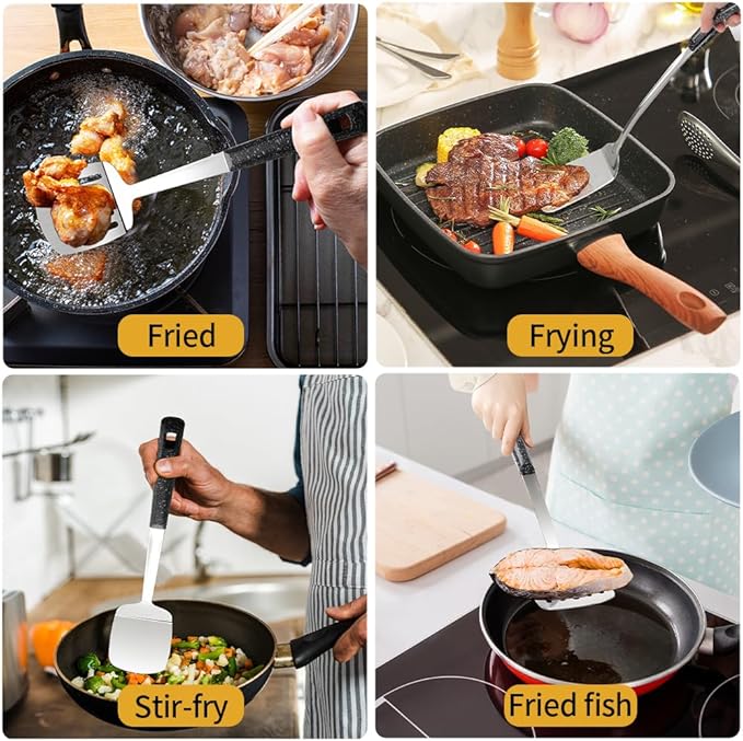 14.4-in 2 Pack metal spatula set, kitchen utensils, cooking utensils,Turner, Slotted Kitchen Spatulas Stainless Steel, Cooking Utensils, Ideal Cookware for Fish, Eggs, Pancakes