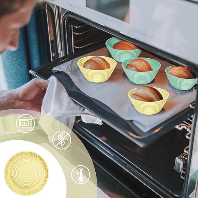 Silicone Banneton, Sourdough Bread Baskets (Set of 6, 5 Inch), Round Proofing Bread Bowls with Starter Kit, Bread Making Baking Supplies