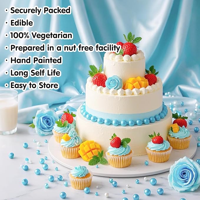 Edible Pearl Sprinkles,Blue Pearl Sugar Sprinkles,130g/4.58oz Mix Size,Baking Edible Cake Decorations, Cupcake Toppers,Cookie Decorating Donuts Ice Cream Toppings,Wedding Party Supplies