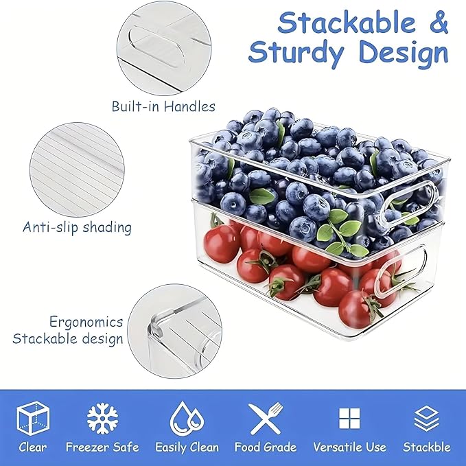 9 Pack Refrigerator Organizer Bins,3 Sizes Clear Pantry Storage with Handles and 30 PCS Plastic Bags for Fridge, Freezer, Shelves, Drawer, Bins, Snack Organizer for Home & Kitchen