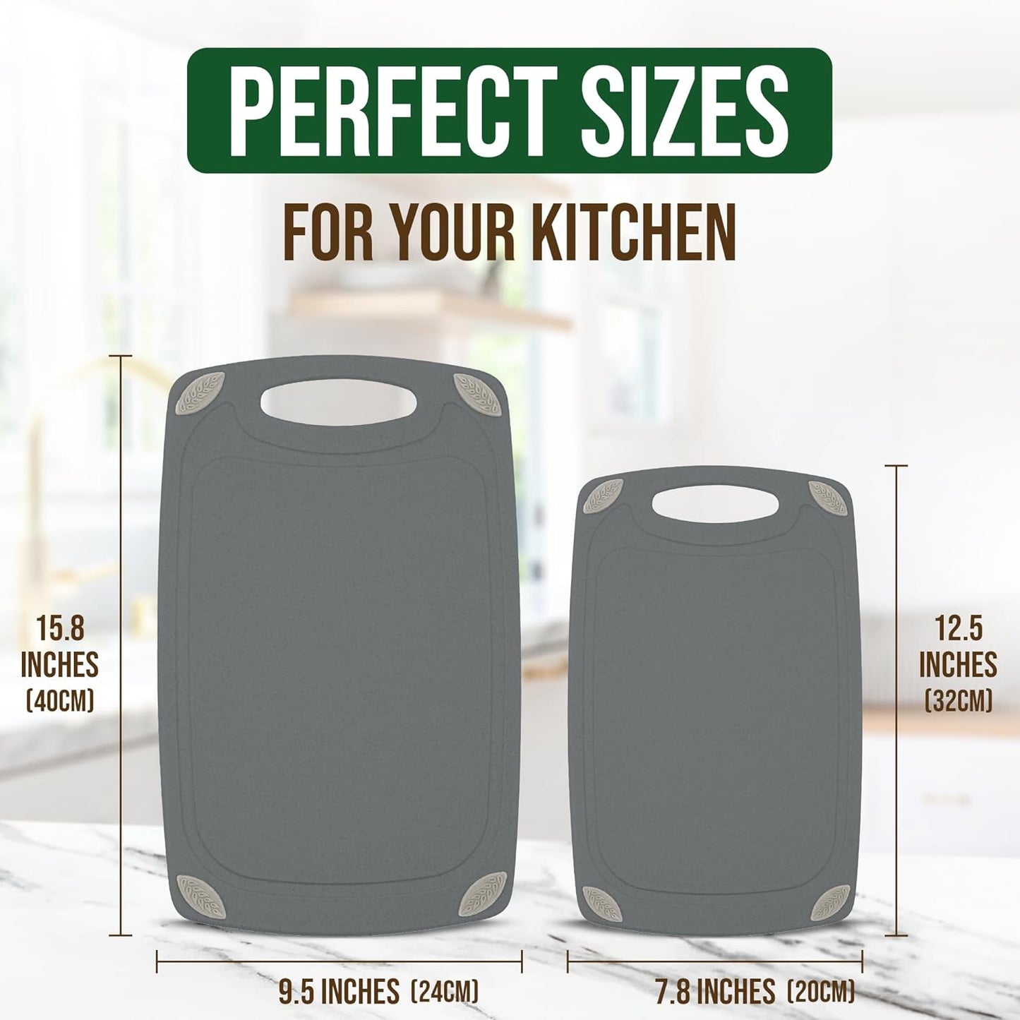 2-Piece Reversible Cutting Board Set Made from Natural Food Grade Wheat Straw Material - Eco-Conscious Alternative to Plastic - Gluten Free & BPA Free Chopping Boards for Kitchen