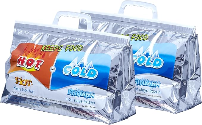 Superio Hot and Cold Insulated Bags for Food Delivery, Grocery Shopping Bags, Food Storage for Hot and Frozen Food for Travel, Disposable Cooler Bag, Reinforced Thermal Lunch Bag (2, 13"x5.5"x8.5")