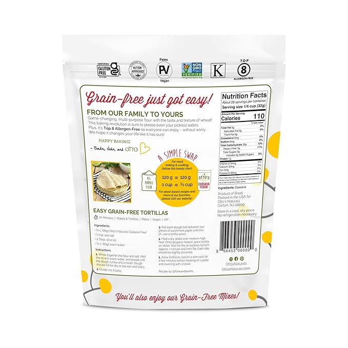 Otto's Naturals Multi-Purpose Cassava Flour, Non-GMO, Gluten-Free, Grain, Nut and Gum-Free, 1-to-1 Wheat Flour Alternative, Paleo, AIP, 2 lb