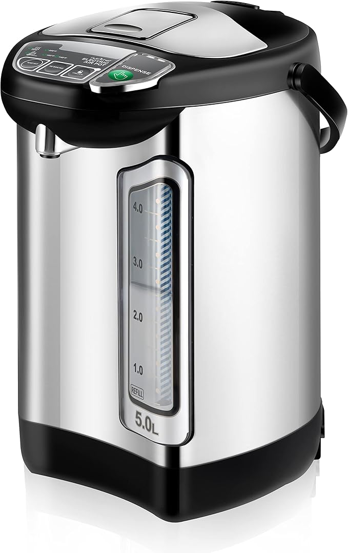 NutriChef Electric Water Boiler and Warmer - 5L/5.28 Qt Stainless Steel Hot Water Dispenser w/Rotating Base, Keep Warm Temperature Set, Auto Shut Off, Safety Lock, Instant Heating for Coffee & Tea