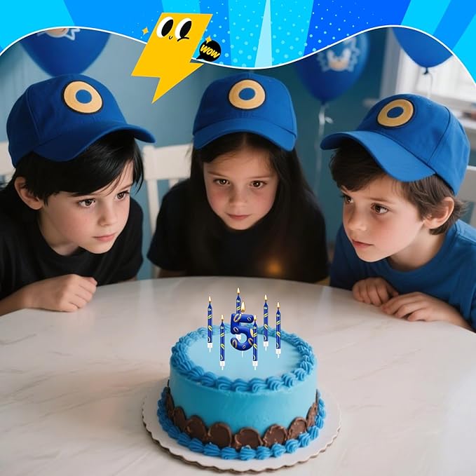 13PCS Birthday Cake Candles Set - Blue and Golden Ring Number Candles with Vibrant Designs for Boys & Girls, Theme Birthday Party Decorations, Cake Toppers for Theme Parties(Number 5)