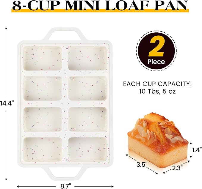 2 Pcs Mini Loaf Pans Silicone, Nonstick Small Bread Pans for Baking, Tiny Meatloaf Pan with Metal Reinforced Frame 8 Cavity (Cream)