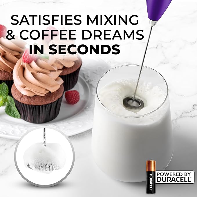 Zulay Kitchen Powerful Milk Frother Wand With 4 AA Duracell Batteries - Ultra Fast Handheld Drink Mixer - Electric Whisk Foam Maker for Coffee, Lattes, Cappuccino, Matcha & Creamer -