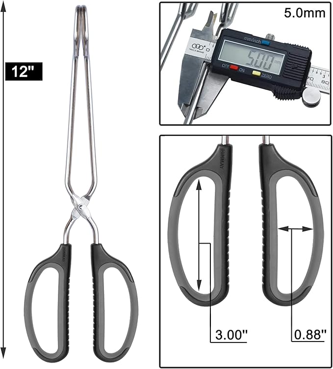 Scissor Tongs with Comfort-Grip Handle 12-Inch Cooking Tongs (Black Handle)