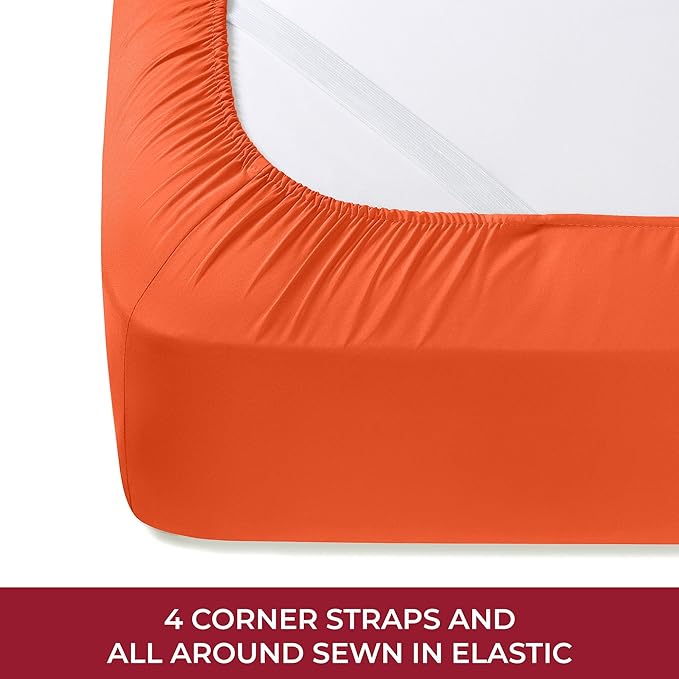 Mellanni RV Short Queen Sheets - 4 PC Iconic Collection Bedding - Hotel Luxury, Extra Soft, Cooling Bed Sheets - Deep Pocket up to 10 inch (RV/Short Queen, Poppy Orange)