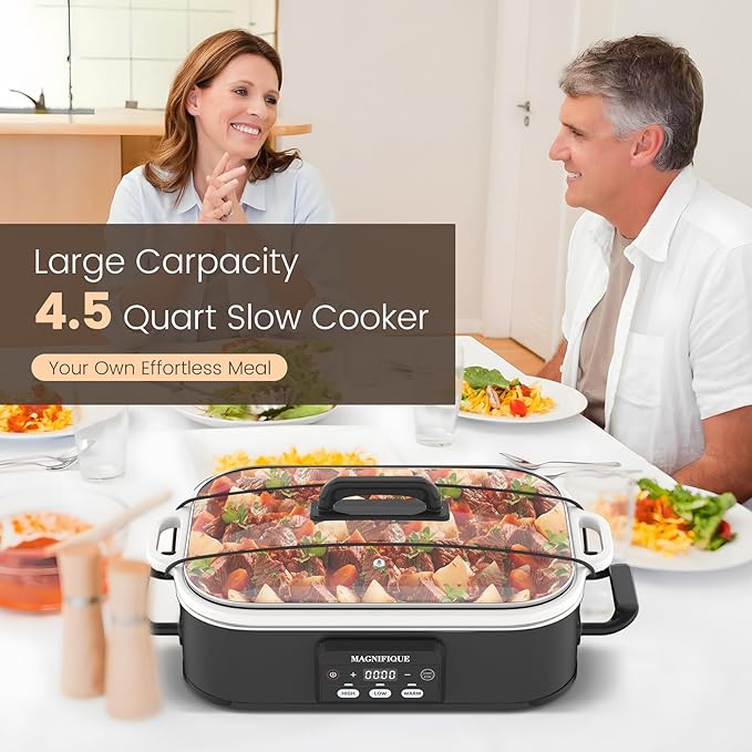4 Quart Casserole Programmable Slow Cooker with Ceramic Baking Dish - Perfect Kitchen Small Appliance for Family Dinners, Oven Safe and Durable Bakeware for Lasagna, Roasts