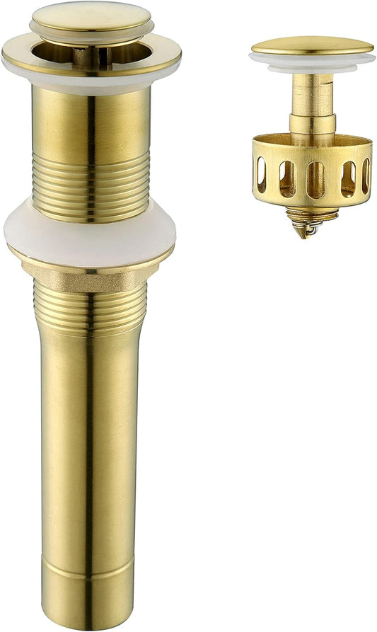 Pop up Sink Drain Stopper for Bathroom Vessel Vanity Sink Art Basin Brushed Gold, Small Cap Without Overflow, Metal Pop-up Drain Strainer with Detachable Basket Stopper