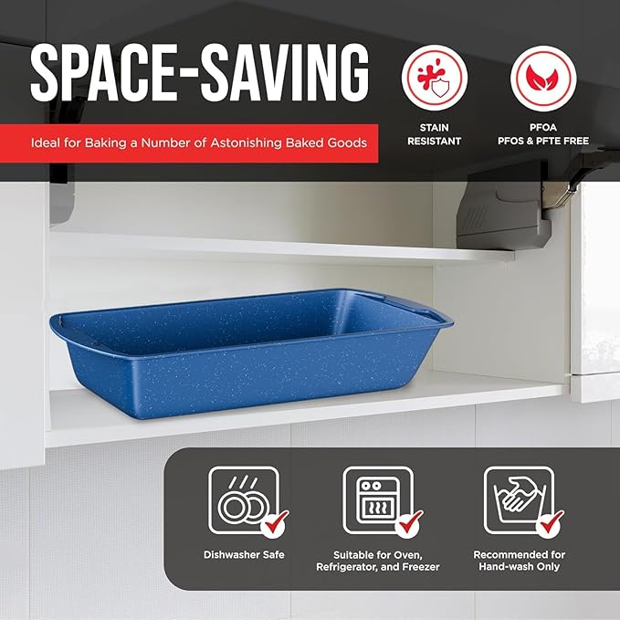 Nonstick Loaf Pan Set Pack of 1, Carbon Steel 11" Large Baking Bread Pan, Oven Safe Up to 450°F, PFOA, PFOS, PTFE Free, Space Saving Stackable Design, Stain Resistant, Dishwasher Friendly, Blue Marble