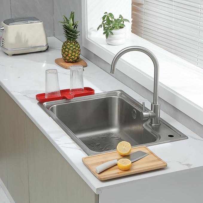 Silicone Bathroom Soap Dishes with Drain Spout-Bathroom and Kitchen Sink Organizer,Sponge Holder,Dish Soap Tray,Perfect for Dispenser,Scrubber,Bottle,Cup on Sink or Counter-Red 12"×4"