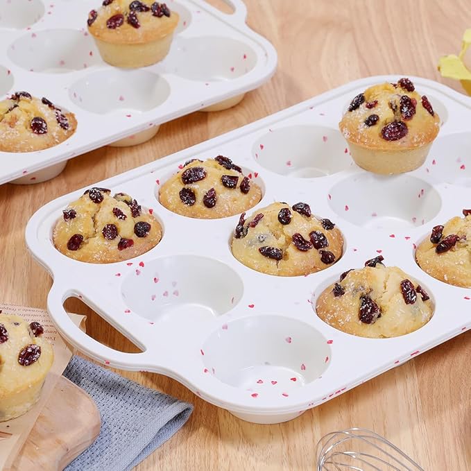 CAKETIME Regular Size Muffin Pan with Metal Reinforced Frame, Silicone Cupcake Pan Easy to Handle Nonstick 12 Cups Silicone Muffin Pans for Baking BPA Free 2 Pack