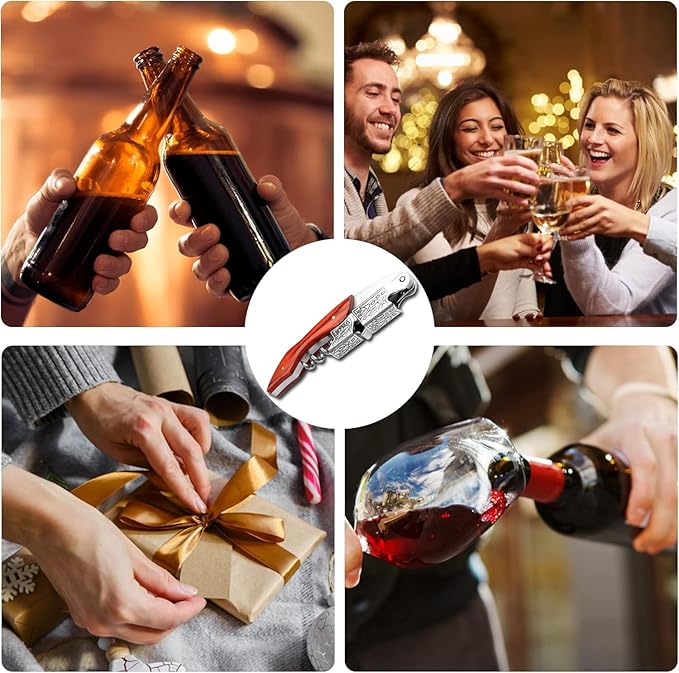 HOOMIL Wine Opener, 3-in-1 Professional Corkscrews for Wine Bottles with Foil Cutter and Cap Remover - Classic Rosewood