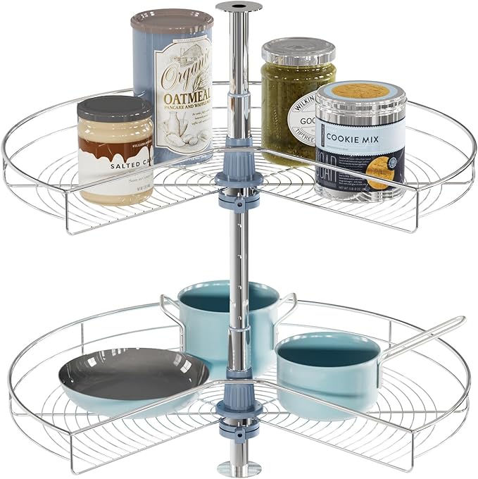 Dowell 24" Kidney Lazy Susan, 2 Shelves, Kitchen Base Corner Cabinet Organizer (Chrome 4001 270 24)