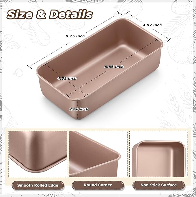 LIANYU Loaf Pans for Bread Baking, 9×5 Inch Stainless Steel Loaf Bread Tins, Non-Stick Baking Pans for Homemade Banana Sandwich Sourdough, Healthy & Sturdy, Set of 2, Rose Gold
