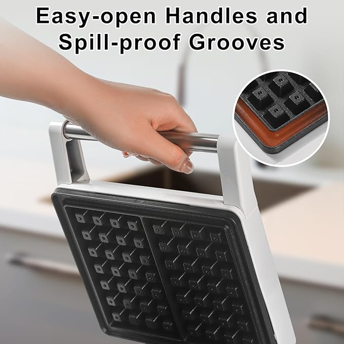 Waffles Maker 2 Slices, Large Square Belgian Waffle Maker, Anti-Overflow Waffle Iron Non-stick Plate, Thick Breakfast Waffle Machine Make Waffles in Minutes, Adjustable Temperature, 1200W