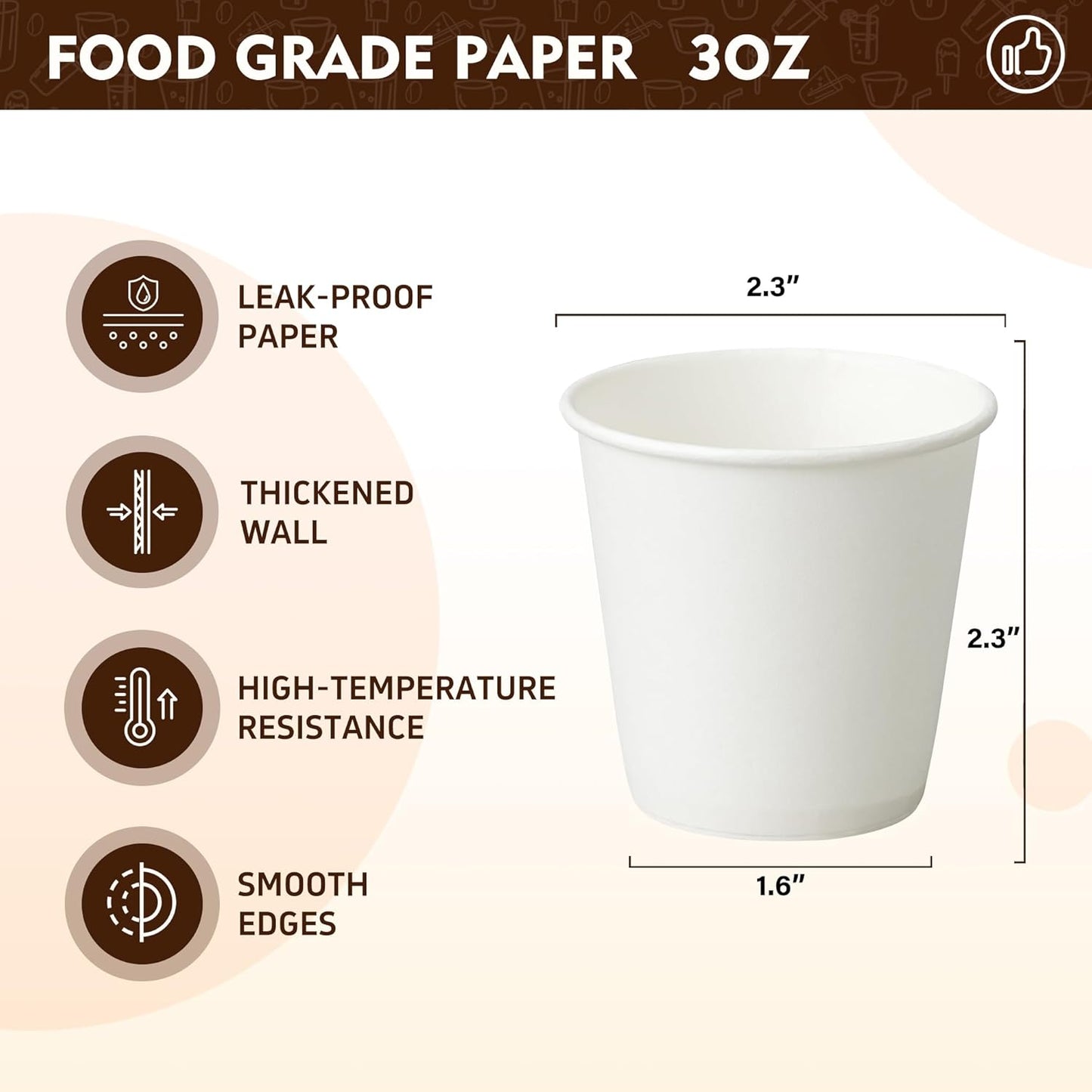 YEEHAW 3 oz 600 Pack Disposable Paper Coffee Bathroom Cups, Small White Mouthwash Cup for Bathroom