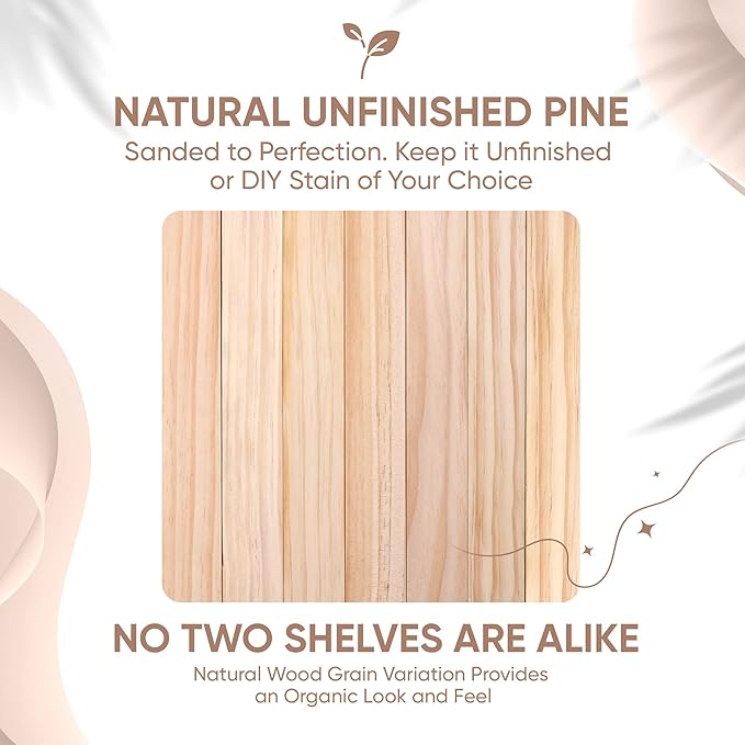 Homeforia 18 inch Wood Floating Shelves, High End Solid Natural Wood 18inch Floating Shelf for Wall Mounted, Unfinished Wooden 18in Floating Shelves, Heavy Duty Bracket, 18 X 6.5 X 1.75 inch, Set of 2