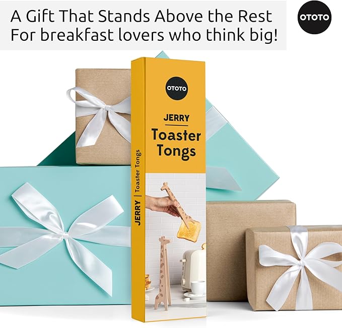 NEW OTOTO Jerry the Giraffe Toaster Tongs - Multipurpose Wooden Tongs for Cooking, Serving Food, Kitchen Gifts, Fun Gifts, Cute Kitchen Accessories, Fun Gadgets