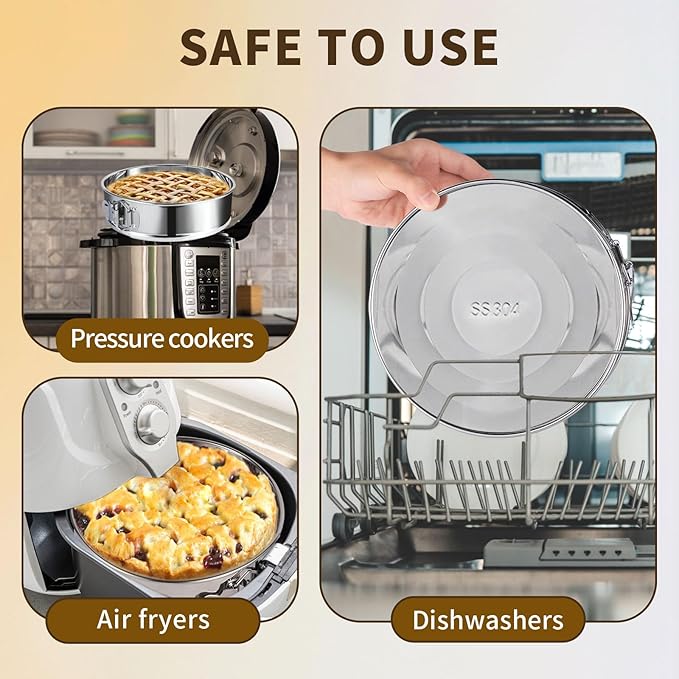 4, 7, 9 Inches Springform Pan Set of 3-304 Stainless Steel Nonstick Springform Cake Pan Set with Removable Bottom, 10 Inch Leakproof Silicone Cheesecake Pan Protector with 60 Pcs Parchment Paper