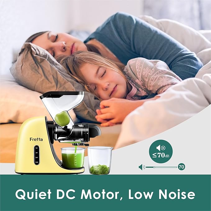 Slow Juicers, Cold Pressed Juicer Machine with 3-inch Large Feeding Chute,Masticating Juicer Machines Vegetable and Fruit,BPA Free, Powerfull 200w Motor(Yellow)