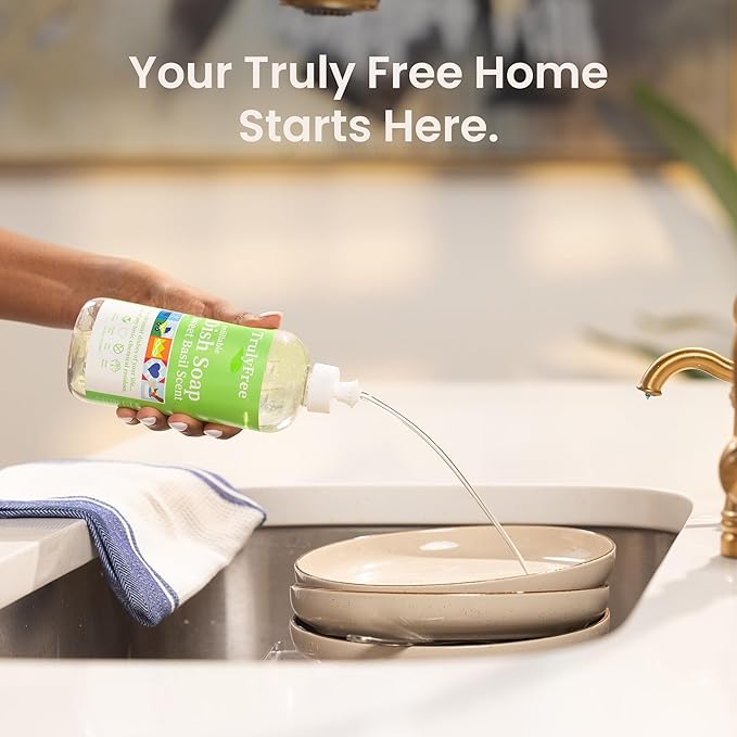 Natural Concentrated Dish Detergent Dishwashing Liquid | Plant-Based Dish Soap | Sweet Basil Fresh Scent | 2 Refill Packs with 1 Empty Refillable Squeeze Bottle (16 Oz)