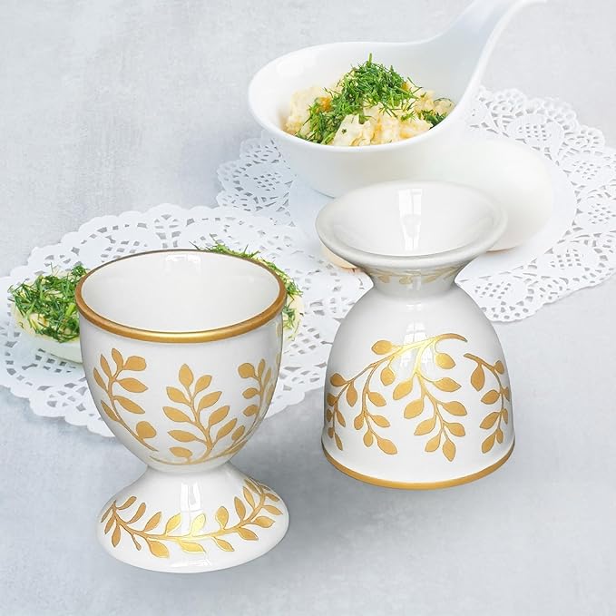 Cinf Ceramic Egg Cup Set of 2 Faux Porcelain Holder Breakfast Boiled Cooking Easy to Clean Childhood Memories Kitchen