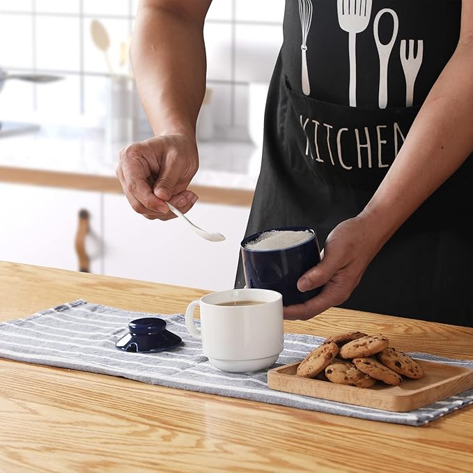 ONTUBE Ceramic Sugar Bowl with Lid and Spoon,Porcelain Seasoning Box Salt Bowl,8oz (Navy)