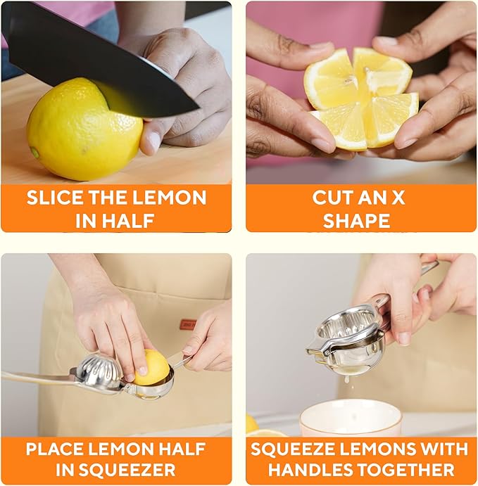 Stainless Steel Lemon Squeezer | Heavy Duty Handheld Juicer with X-Large Bowl | Premium Manual Citrus Press | Stainless Steel Lemon Lime Squeezer & Juicer Hand Press | Rust-Resistant, Dishwasher Safe