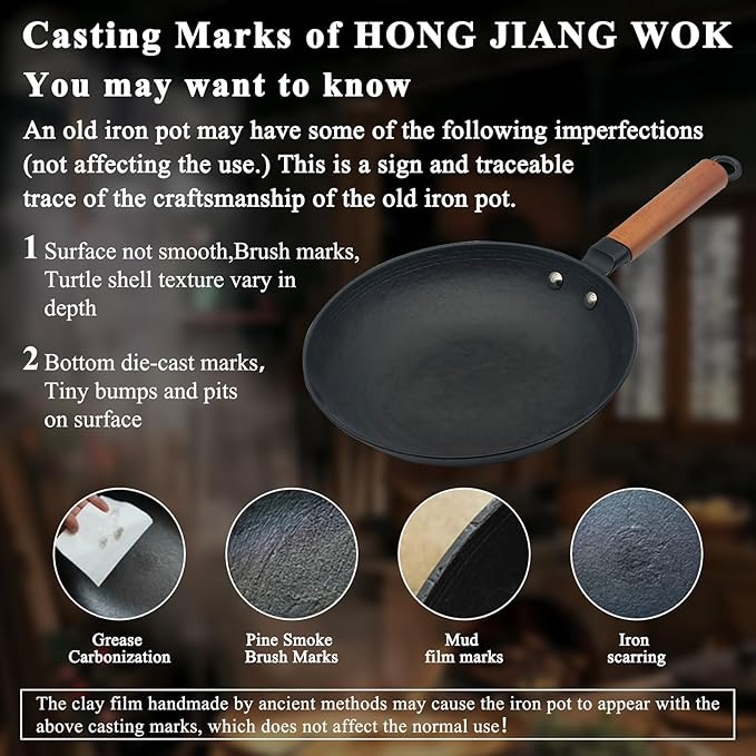 9 inch Omelette Pan, Uncoated ICH Clay Mold Cast Iron Egg Frying Pan with Wood Handle, Preseasoned Lightweight Healthy Small Skillet for All Stoves