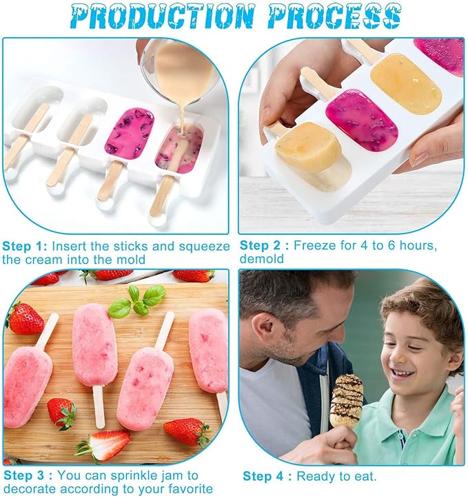 2 Larger Cakesicle Molds Silicone with 100 Wooden Sticks & 100 Parcel Bags, Silicone Popsicles Molds, Cake Pop Mold, Ice Pop Mold 4 Cavities DIY Ice Cream Mold