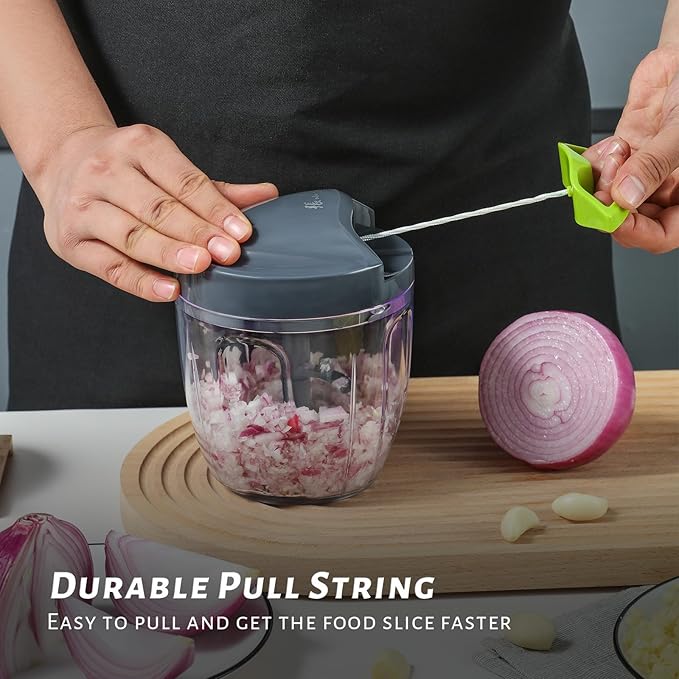 ZHANG XIAO QUAN SINCE 1628 Portable Manual Vegetable Chopper, Hand Pull String Vegetable Garlic Mincer Onion Cutter for Veggie, Peppers, Tomatoes, Ginger, Fruits, Nuts, 3.6 Cup(900ml) Food Chopper