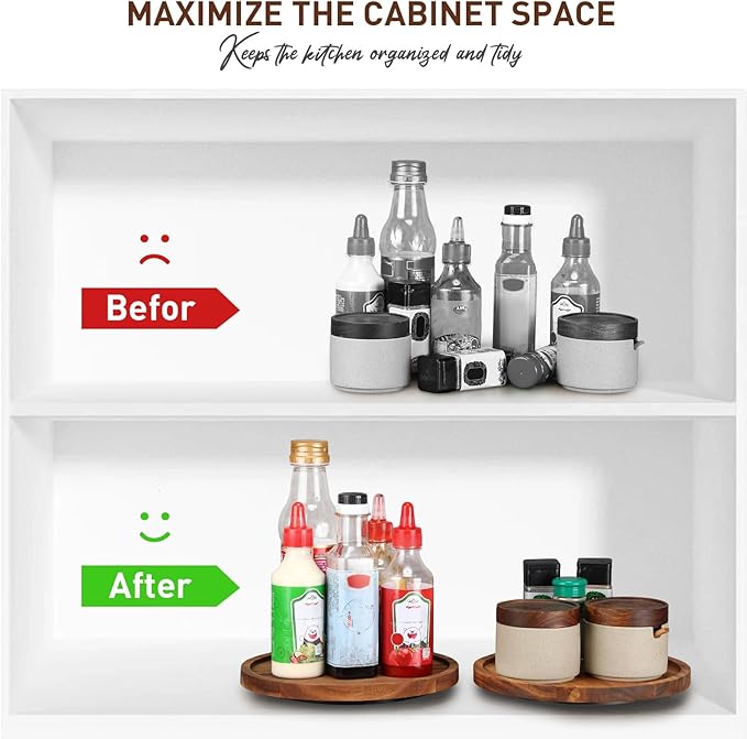 Mumufy 6 Pcs Lazy Susan Turntable Organizer Round Lazy Susan Turntable Tray for Kitchen Counter Pantry Table Organization Cabinet Bathroom(Acacia Wood,9 Inch)