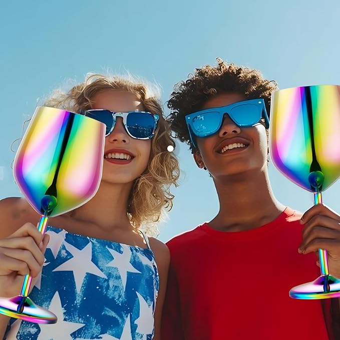Stainless Steel Wine Glasses Set of 2, 18 oz Unbreakable Colorful Wine Glass Unique Metal Wine Goblets for Outdoor Capming and Pool Gift for Wine Lovers