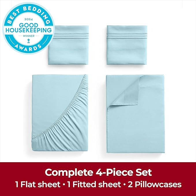 Mellanni Extra Deep California King Sheets - 4 PC Iconic Collection Bedding - Hotel Luxury, Ultra Soft, Cooling Bed Sheets - Wrinkle, Fade, Stain Resistant (Cal King, Aqua)