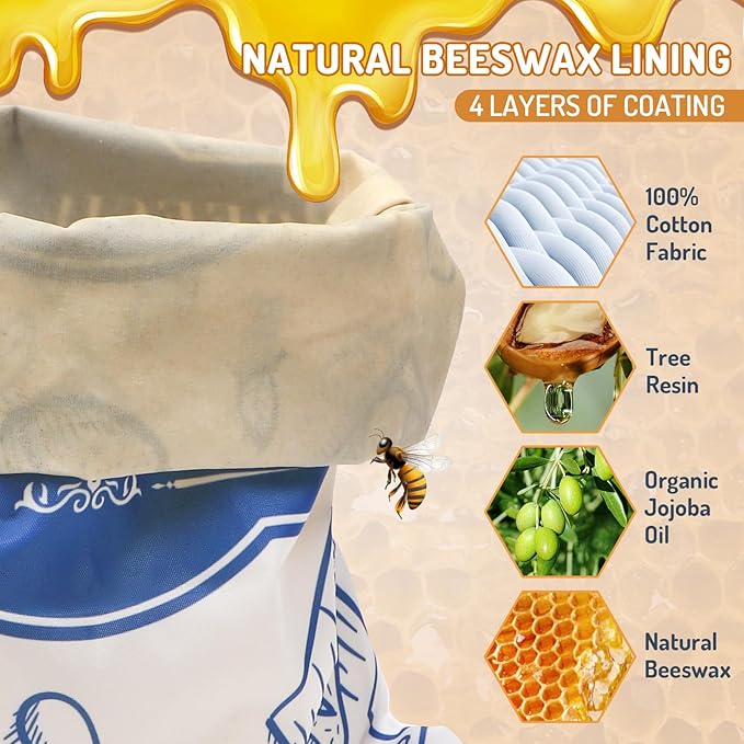 2-Pack Beeswax Bread Bags for Homemade Bread，Reusable Sourdough Storage Bags with Premium Beeswax Coating for Loafs Baguette Fresh Keeping,Great Baking Essentials and Gifts for Families & Friends.