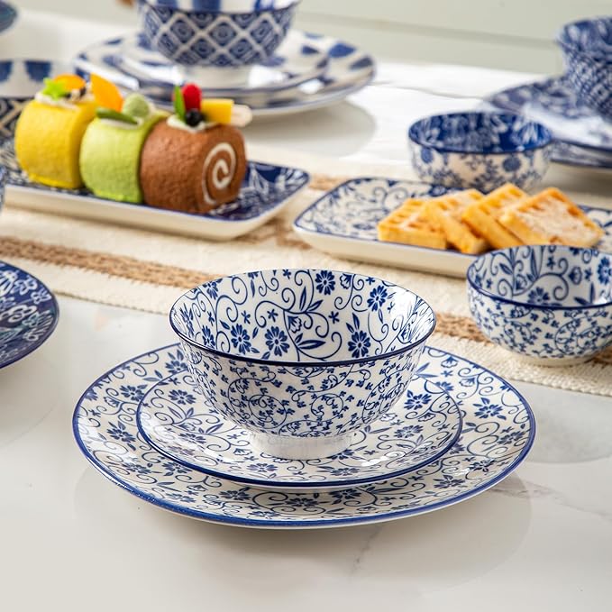 Ceramic Dipping Bowls Set - 4 Oz Small Dessert Bowl 3.5 Inch Porcelain Small Bowls for Side Dishes, Snack, Yogurt, Appetizer - Microwave Dishwasher Safe - Set of 6 - Vintage Blue