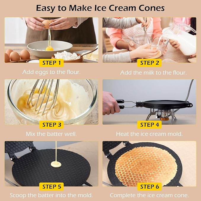 Dyna-Living Waffle Cone Maker Non-stick Ice Cream Cone Maker 8.66 inches Ice Cream Waffle Cone Maker Aluminum Egg Roll Mold Waffle Bowl Machine for Making Crispy Egg Rolls