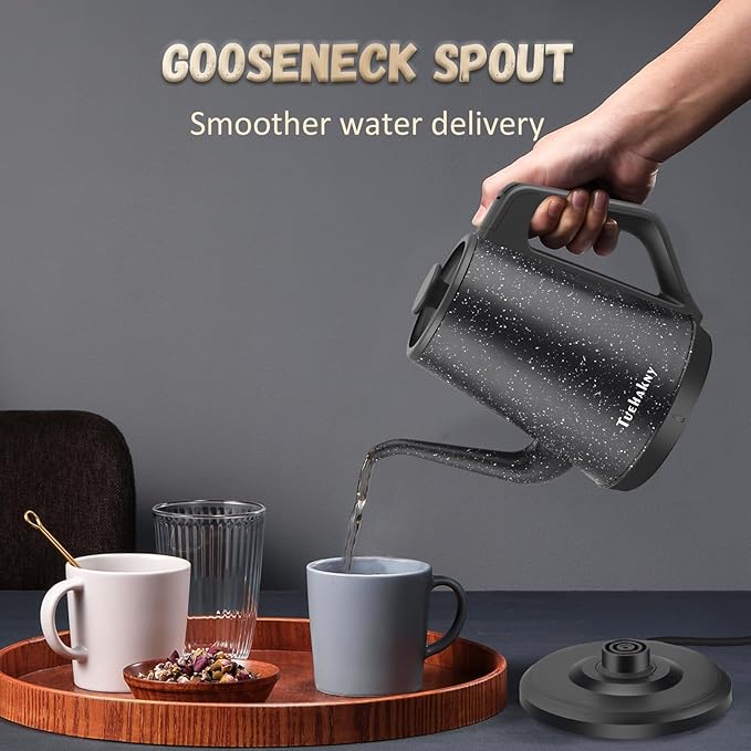 1l Electric Kettle 1000w, Quick Heat-Up In 3 Min, Black Stainless Steel Kettle With Star Design (Bpa-Free), Automatic Shut-Off, Compact For Office/Travel/Kitchen