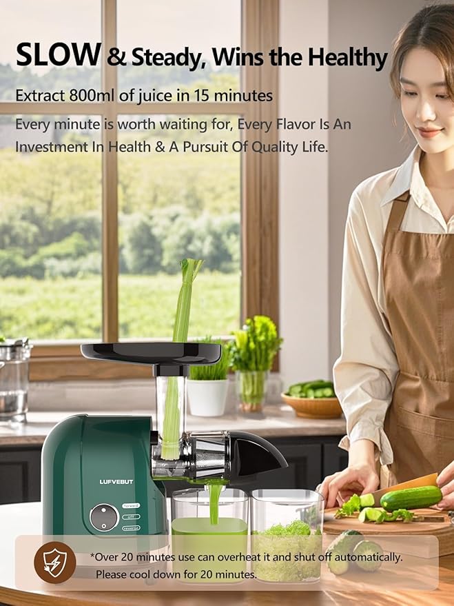Vegetable Juicer for Celery Wheatgrass Spinach Ginger, Fruit Juicer Machines Slow Masticating Cold Press Juice Extractor Pulp Separated, Quiet Motor, Dishwasher Safe, Easy To Clean, BPA Free