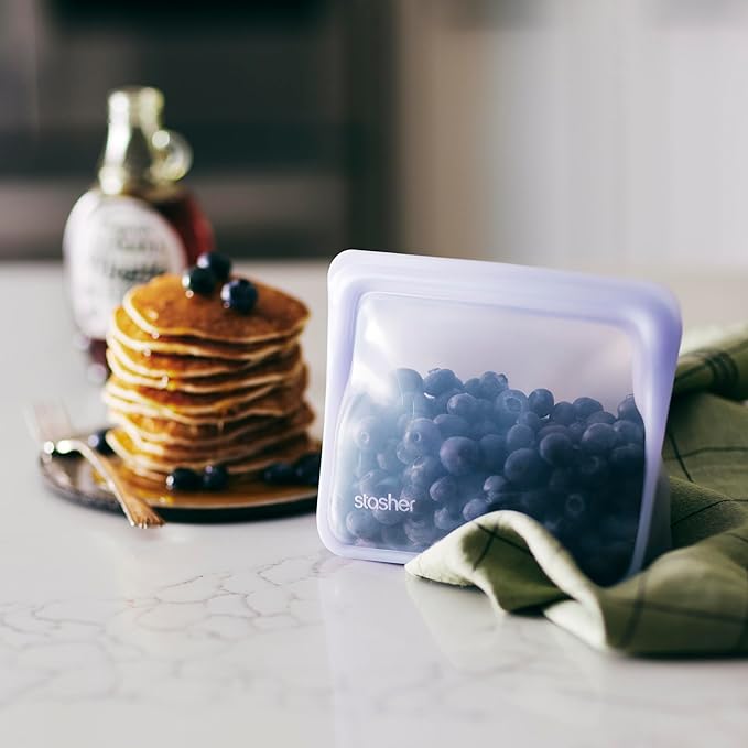 Stasher Premium Silicone Reusable Food Storage Stand-Up Mini Bag, Coral, Microwave, Sous Vide, Dishwasher, Oven and Freezer Safe, BPA Free, Leak-free, Eco-friendly, 28 Oz