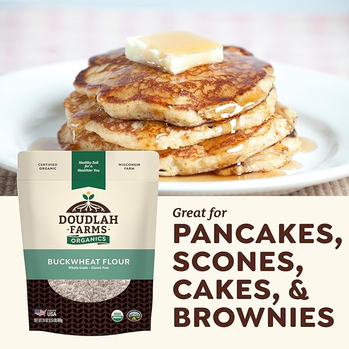 Organic Buckwheat Flour 1.5 lb - Non-GMO, USDA Organic, Gluten Free, Vegan - For Baking Bread, Pancakes, and More! Grown In USA, Farmed From Regenerative Soil by Doudlah Farms