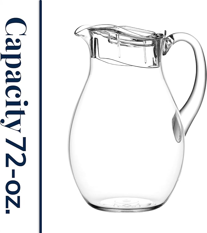 US Acrylic 72oz Acrylic Clear Acrylic Pitcher with Lid, Reusable, BPA-free, Indoor and Outdoor Pitcher for Water, Lemonade, Juice, and Soda Pop