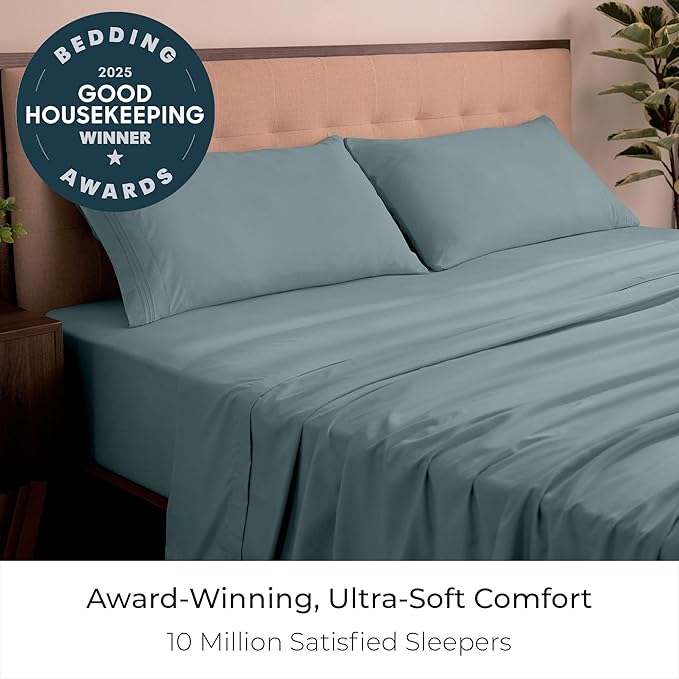 Mellanni King Sheets Set - 4 PC Iconic Collection Bedding - Hotel Luxury, Extra Soft, Cooling Bed Sheets - Wrinkle, Fade, Stain Resistant (King, Spa Blue)