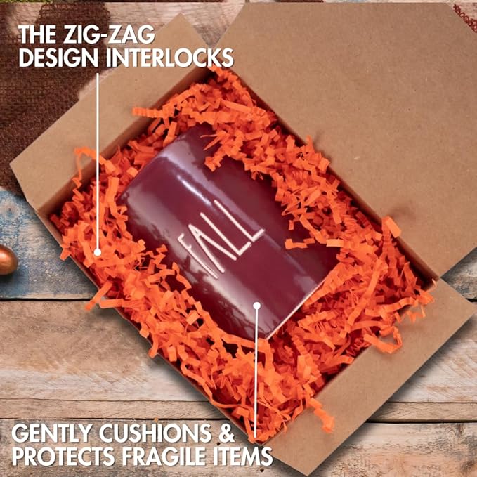 MagicWater Crinkle Cut Paper for Gift Baskets - 2LB - Orange - Perfect for Shredded Paper Filler, Basket Filler, Gift Boxes, Bridesmaid Gifts, Halloween Stuffers & More – Ideal for All Occasions